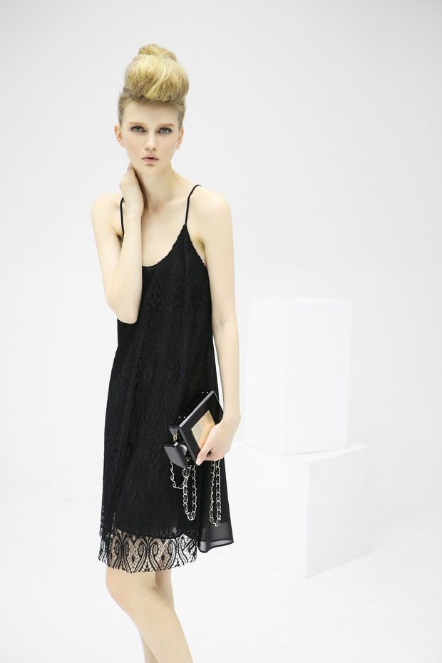 COCOBELLA 2014夏季新款欧美范蕾丝拼接双层雪纺吊带连衣裙