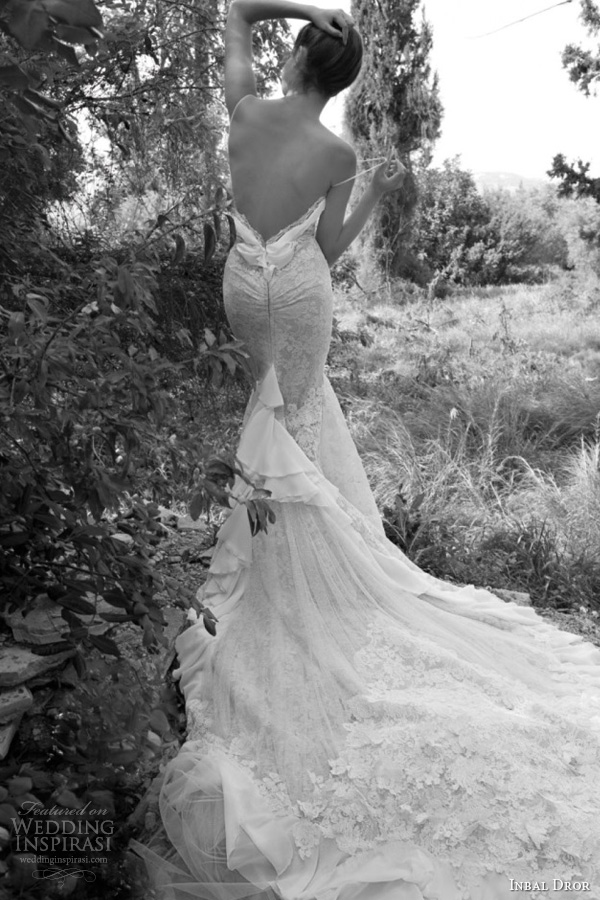 inbal dror 2013 lace wedding dress straps flower applique train