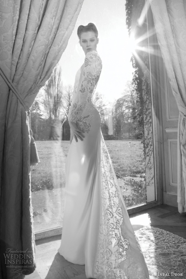 inbal dror 2013 bridal wedding dress long puff sleeve lace guipure train