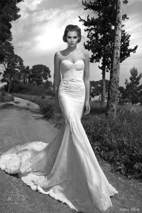 inbal dror 2013 bridal strapless wedding dress lace corset bodice