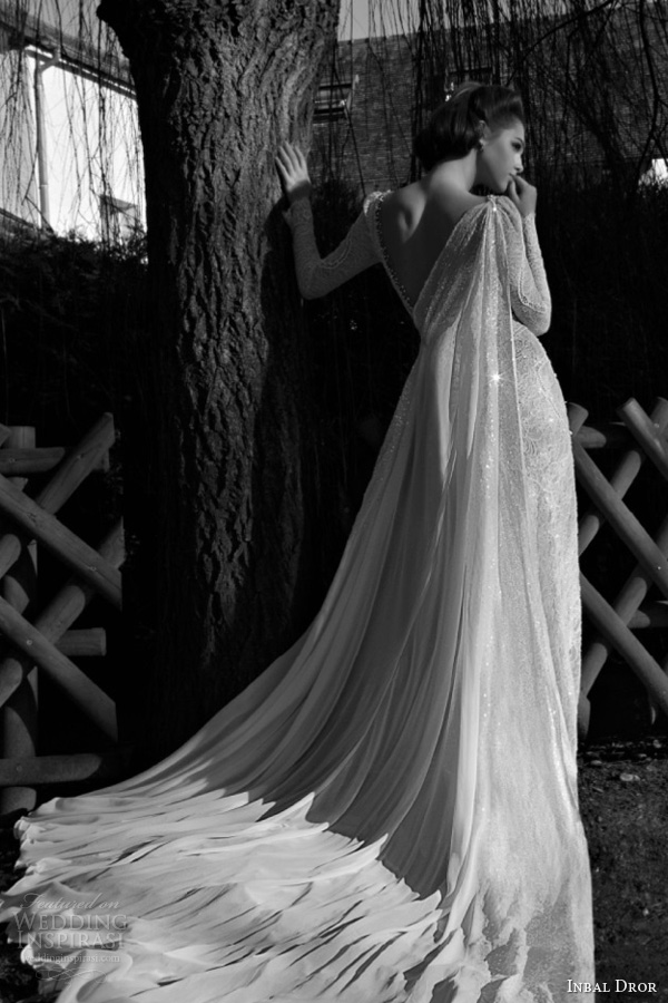 inbal dror 2013 bridal long sleeve wedding dress lace cape train