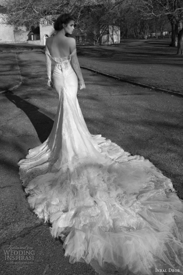 inbal dror wedding dresses 2013 2014 bridal off shoulder long sleeves gown train foam