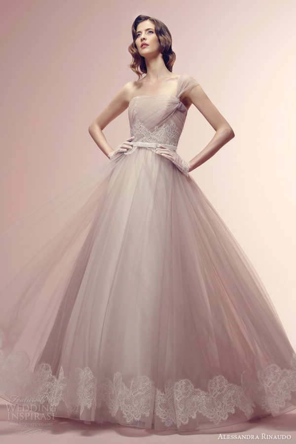 alessandra rinaudo 2014 color wedding dresses rosabell one shoulder powder pink gown