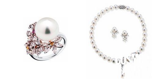 MIKIMOTO御本木高级珠宝系列之南洋海水珍珠配钻石戒指、项链