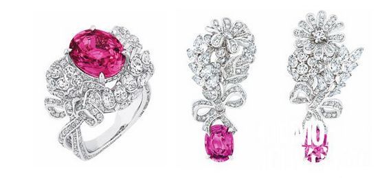 Dior高级珠宝Precieuses系列粉色蓝宝石戒指及耳环