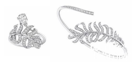 (左)CHANEL高级珠宝“Plume de CHANEL”系列18K白金镶嵌钻石戒指