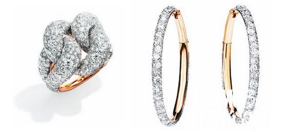 (左)Tango系列玫瑰金和镀铑银镶白钻戒指/Pomellato
