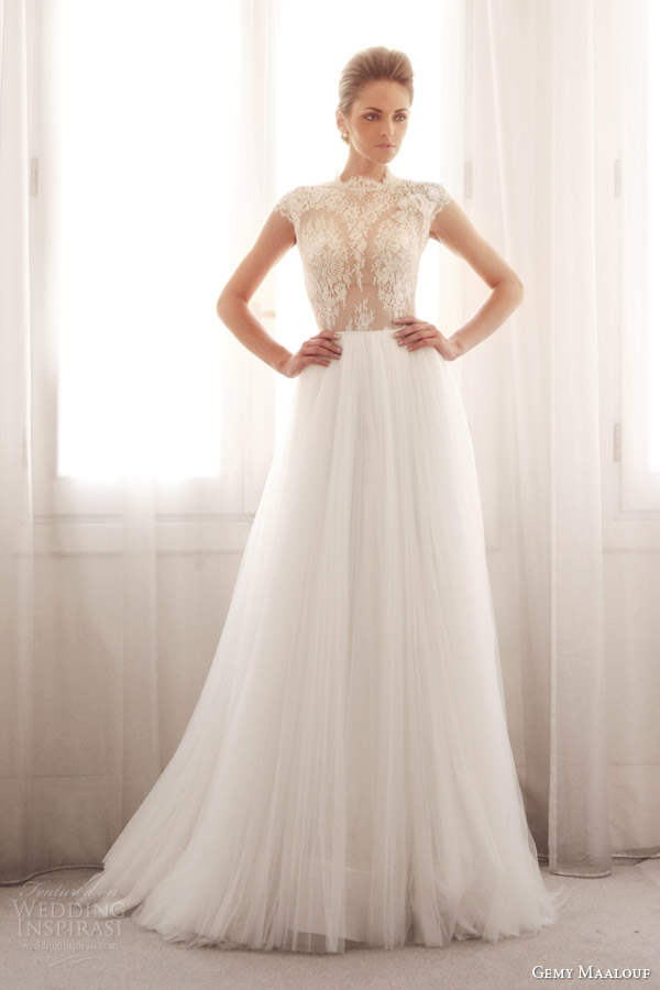 gemy maalouf wedding dresses 2014 bridal lace cap sleeve top 3239B 3759S skirt