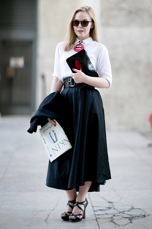 街拍灵感：以黑色半截裙塑造不同风格