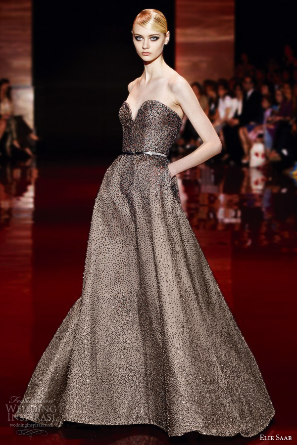 elie saab fall winter 2013 2014 couture strapless gown embellished beaded crystal sweetheart strapless