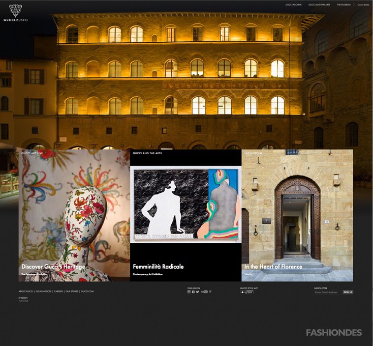 Gucci博物馆专属网站guccimuseo.com首页，可在电脑和手机等便携设备上访问。