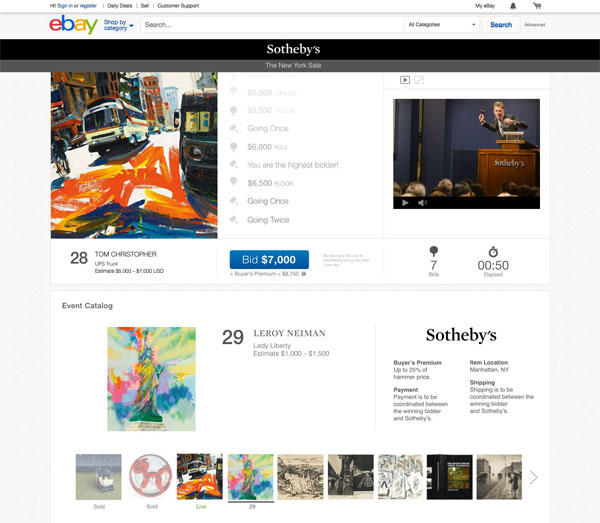 eBay 正式开通苏富比拍卖会网上即时竞投平台
