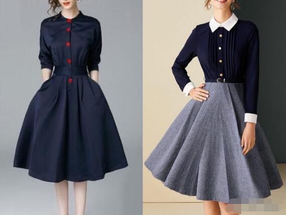 蓝色复古经典款连衣裙