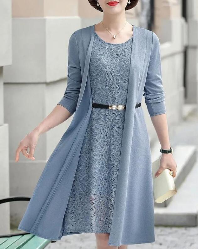 雾霾蓝连衣裙套装