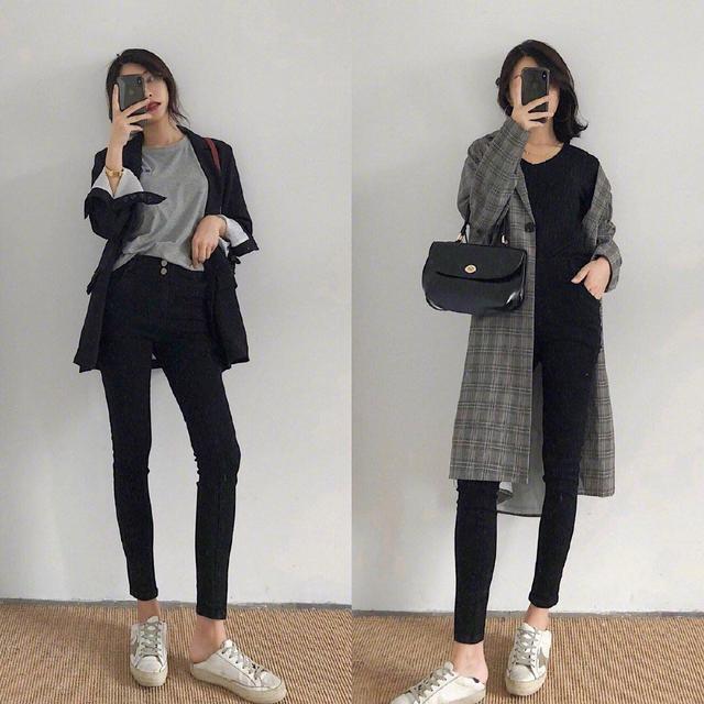 大衣外套 黑色修身裤