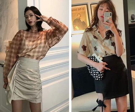 雪纺衬衫 绸缎半裙