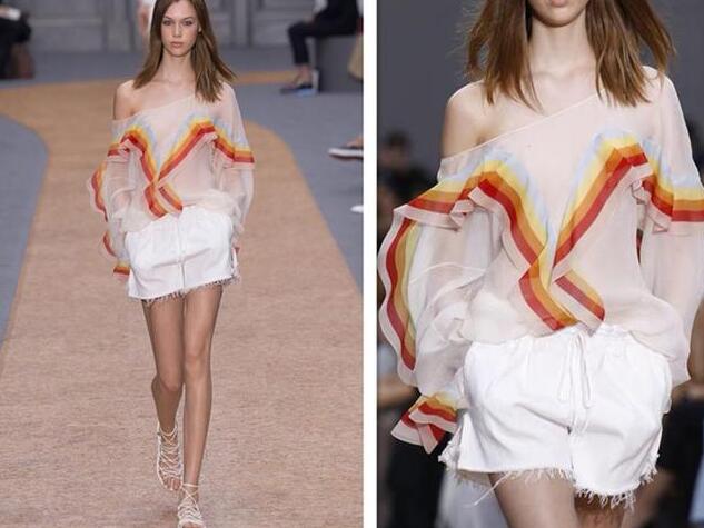 特色一字肩上衣 虚边短裤