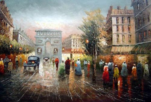 Oil Painting(油画作品） Pedestrian Cross Paris Arch de Triumph