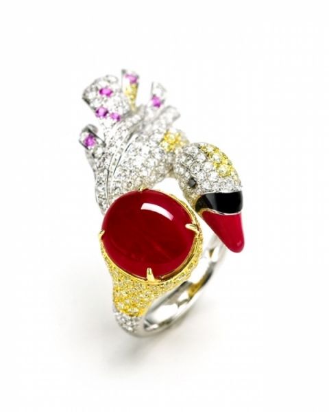 动物珠宝系列——鹤顶红戒指