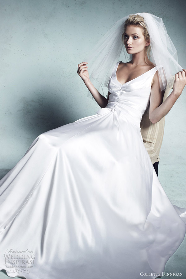 collette dinnigan bridal 2013 chantelle v neck luxe silk satin panelled wedding dress