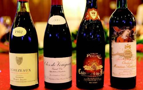来自法国的名酒，从左至右：Henri Jayer, Leroy, Pegau, Mouton Rothschild