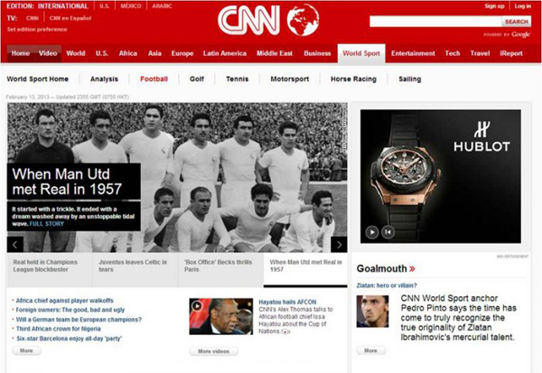 Hublot（宇舶）与CNN全球足球网站建立合作关系